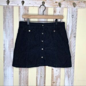 BDG Black Corduroy Snap Button Down Skirt
